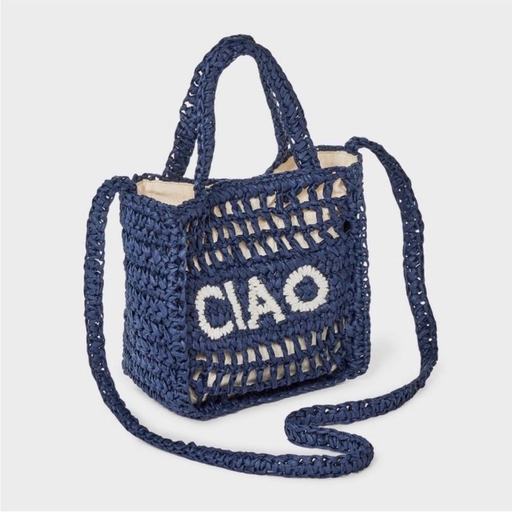 NWT UNIVERSAL THREAD ‘CIAO’ Top Handle & Shoulder Strap Straw Tote Bag